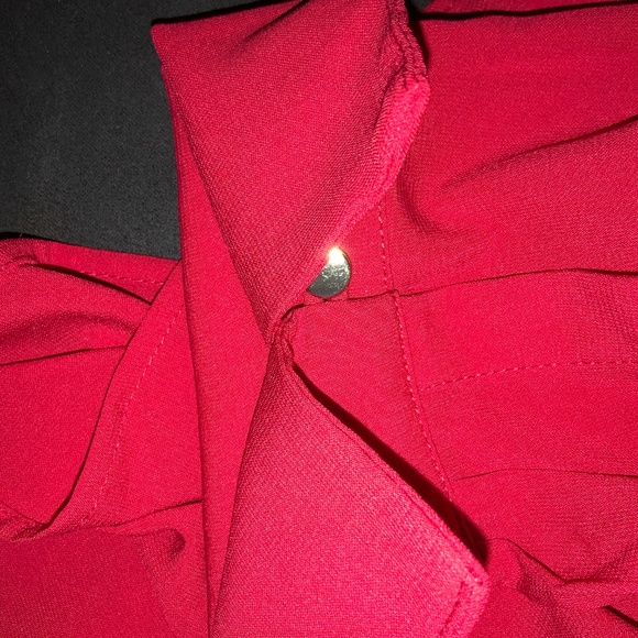 Calvin Klein red split neck long sleeve top Sz L petite button turn back cuffs - Picture 6 of 9